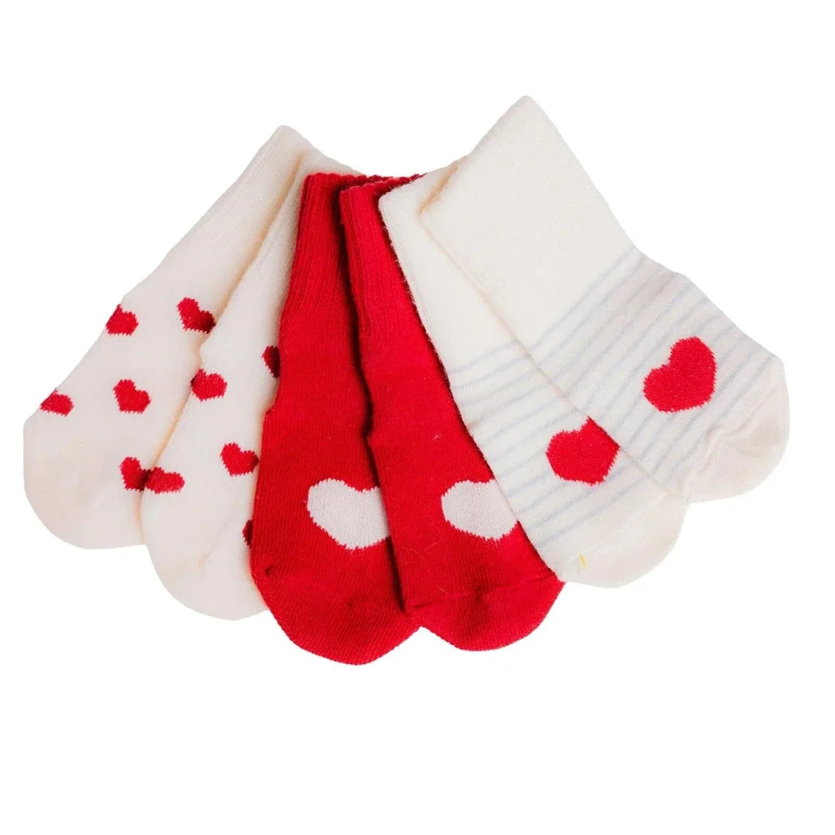 HelloBaby Heart Print 3 Pack Roll-Top Baby Socks (Newborn to 12-24 Months)