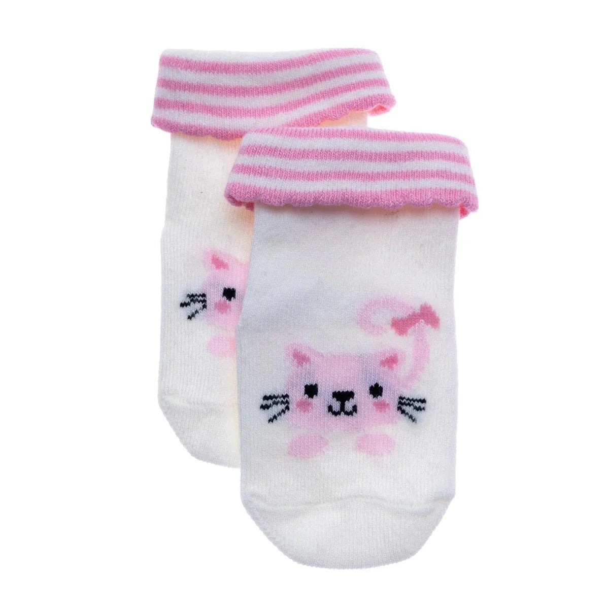 HelloBaby 3 Pack Cat Print Roll-Top Baby Socks (Newborn to 12-24 Months)