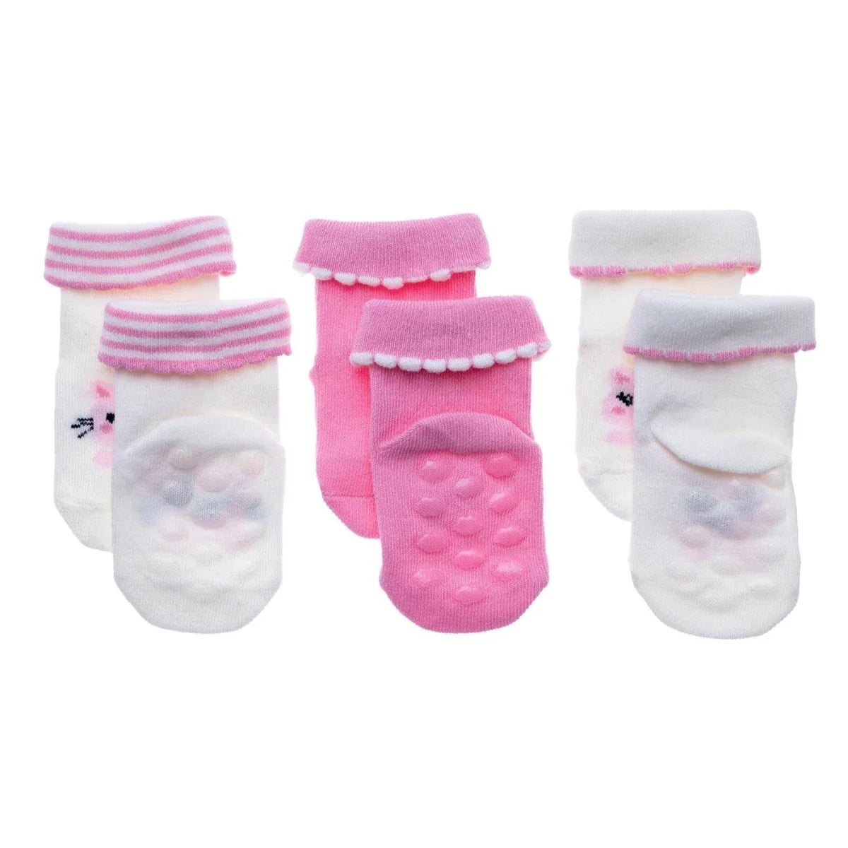 HelloBaby 3 Pack Cat Print Roll-Top Baby Socks (Newborn to 12-24 Months)