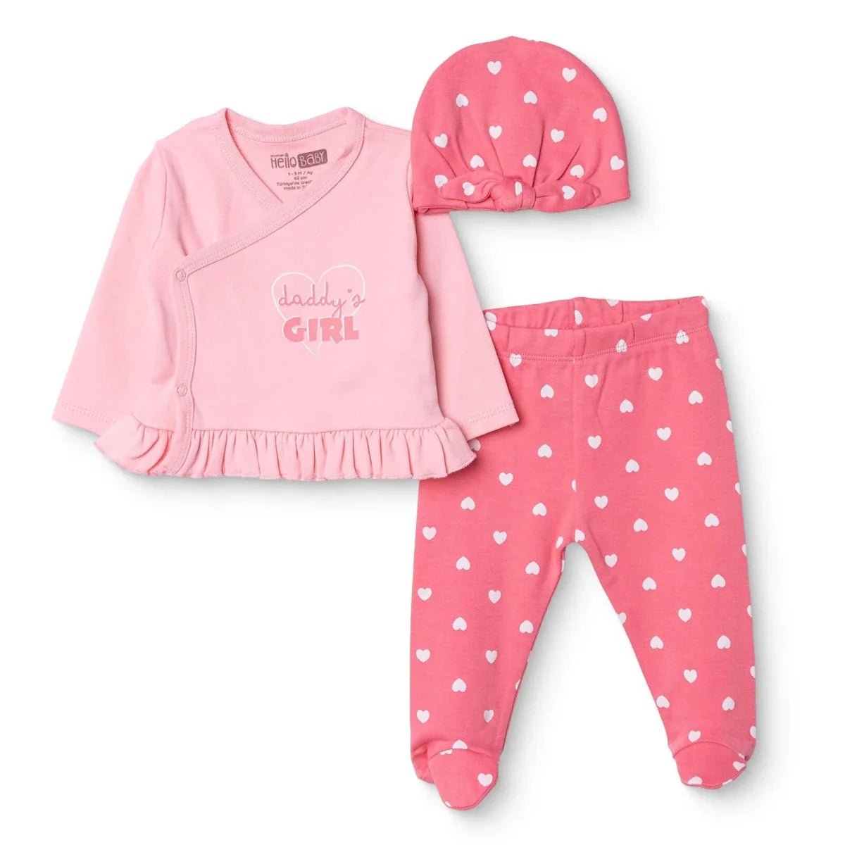 HelloBaby Heart Print Baby Hat, Vest & Bottoms Set (Newborn to 3-6 Months)