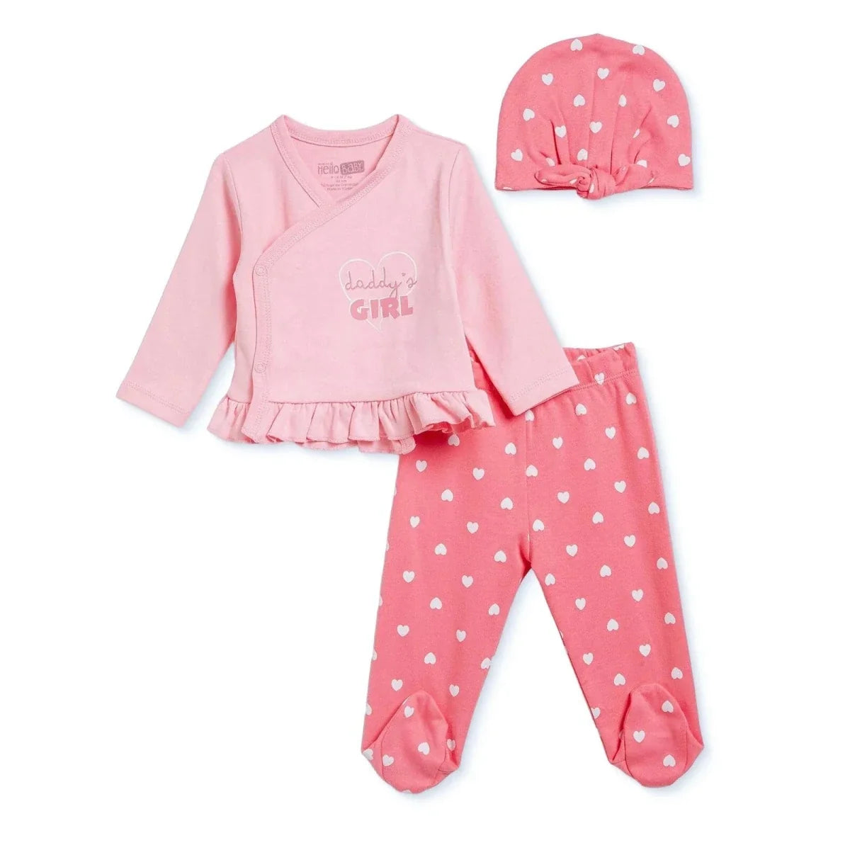 HelloBaby Heart Print Baby Hat, Vest & Bottoms Set (Newborn to 3-6 Months)