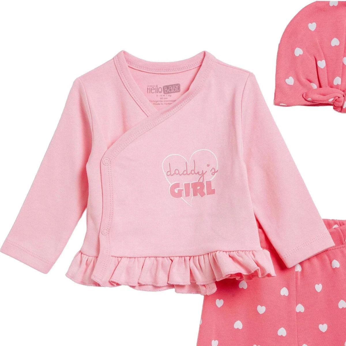 HelloBaby Heart Print Baby Hat, Vest & Bottoms Set (Newborn to 3-6 Months)