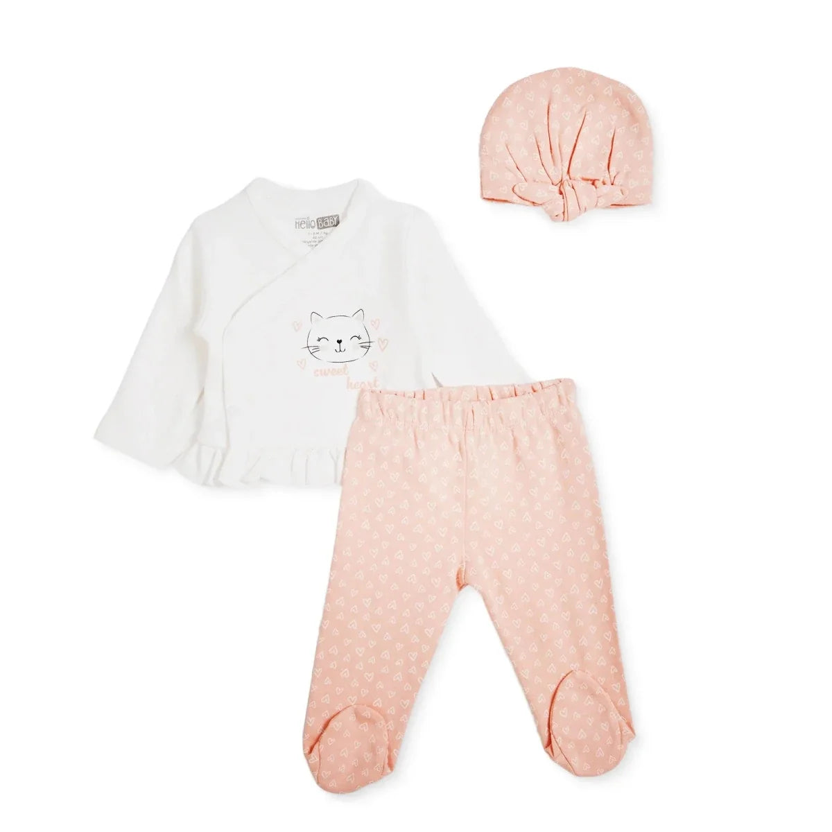 HelloBaby "Sweet Heart" Slogan Baby Hat, Vest & Bottoms Set (Newborn to 3-6 Months)