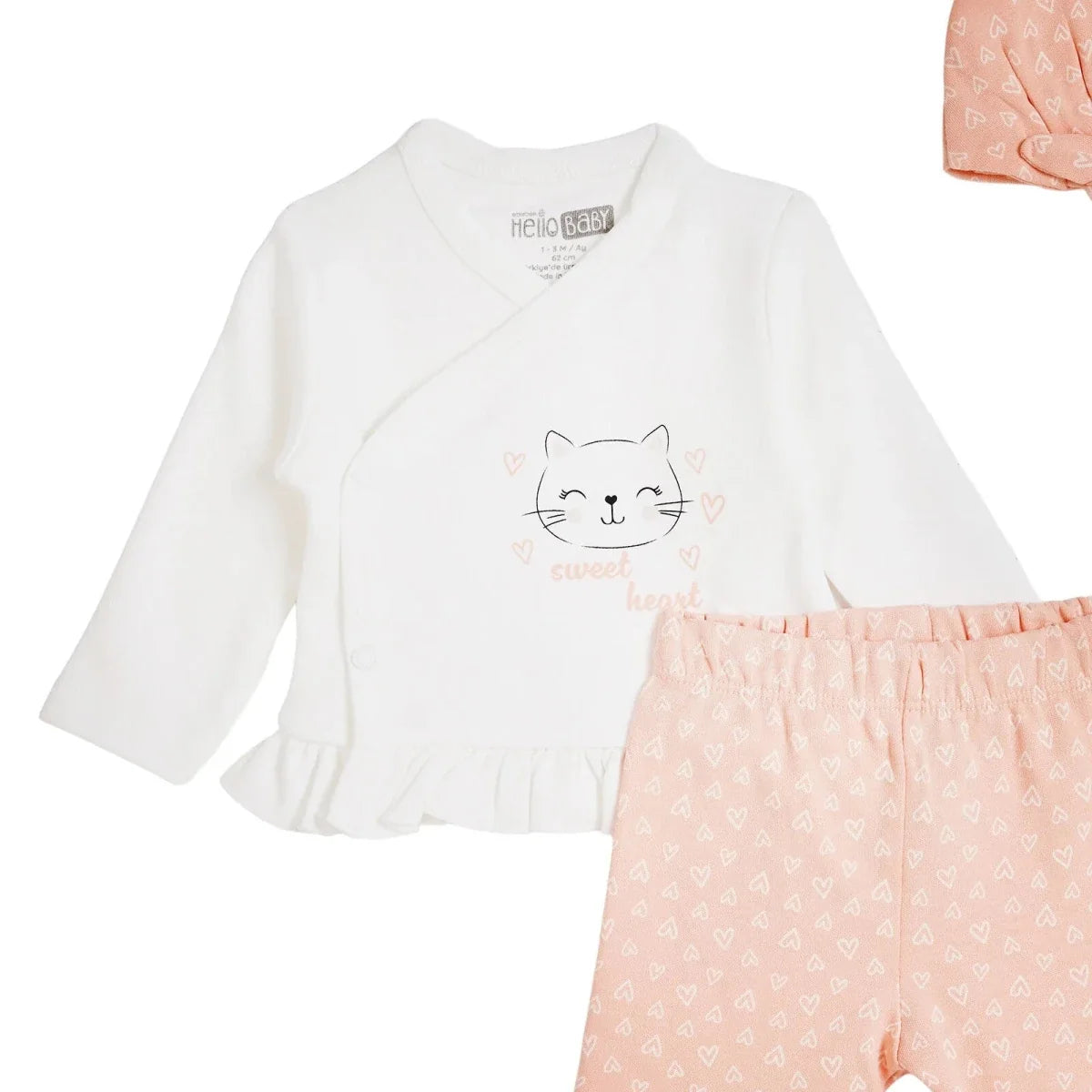 HelloBaby "Sweet Heart" Slogan Baby Hat, Vest & Bottoms Set (Newborn to 3-6 Months)