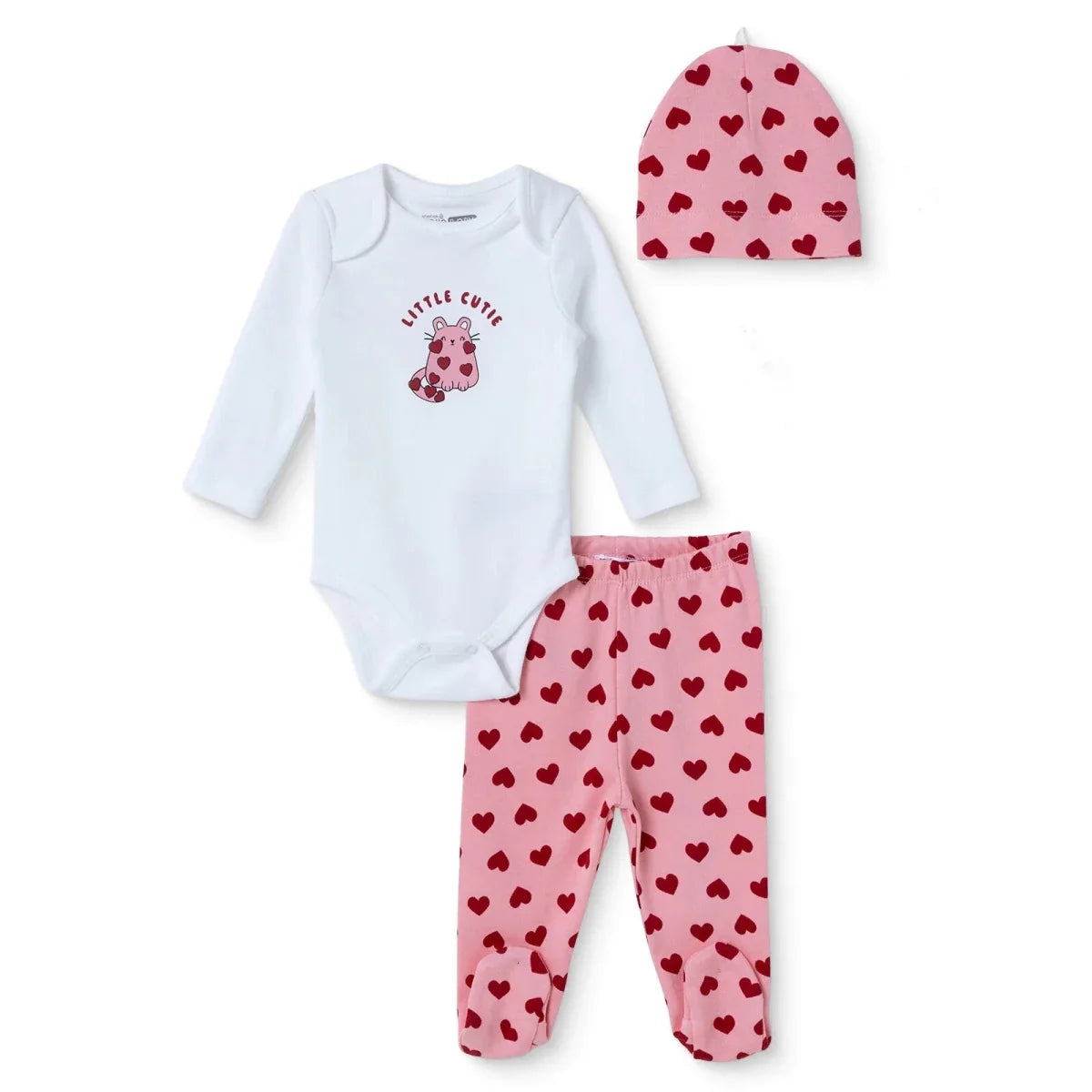 HelloBaby "Little Cutie" Slogan Baby Bodysuit, Hat & Bottoms Set (Newborn to 6-9 Months)