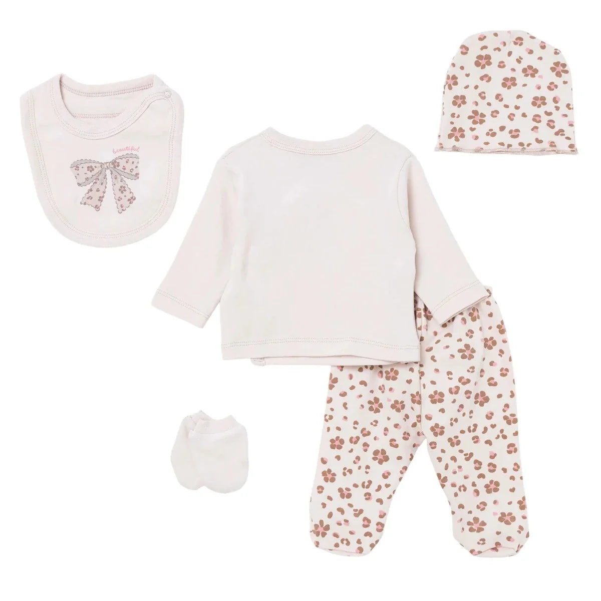HelloBaby 5 Piece Crew Neck Animal Print Boxed Baby Hospital Bag Set (Newborn)