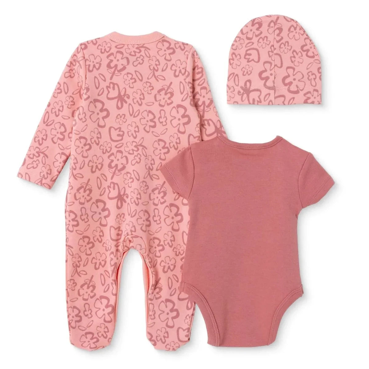 HelloBaby Floral Print Baby Bodysuit, Hat & Sleepsuit Set (Newborn to 3-6 Months)