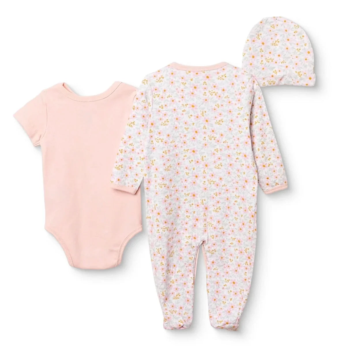 HelloBaby Floral Print Baby Bodysuit, Hat & Sleepsuit Set (Newborn to 3-6 Months)