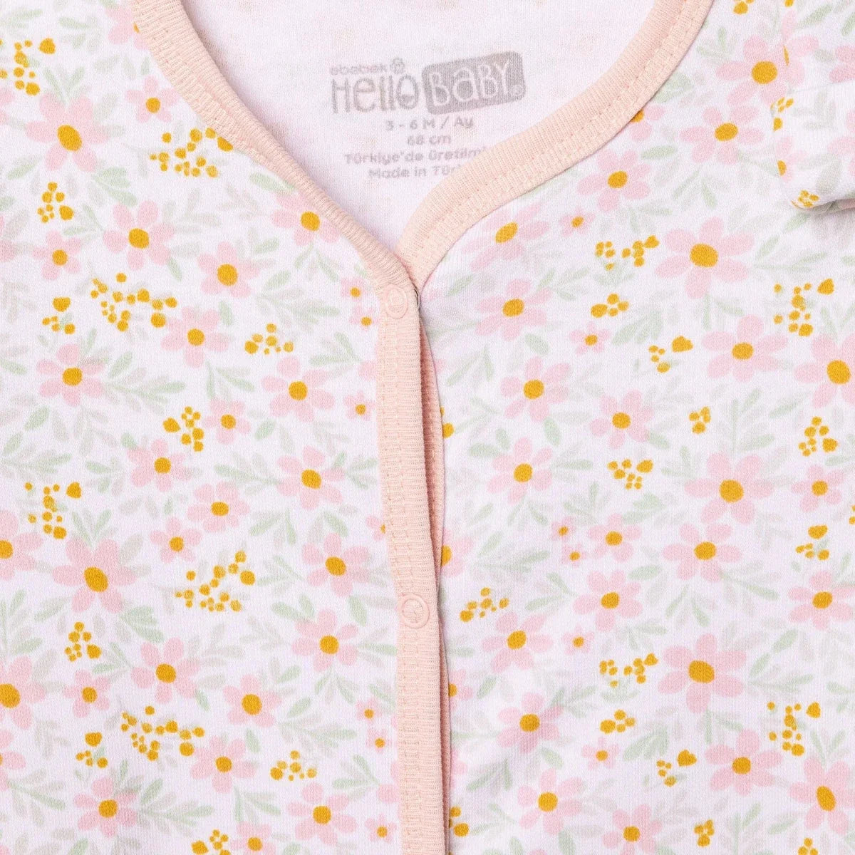 HelloBaby Floral Print Baby Bodysuit, Hat & Sleepsuit Set (Newborn to 3-6 Months)