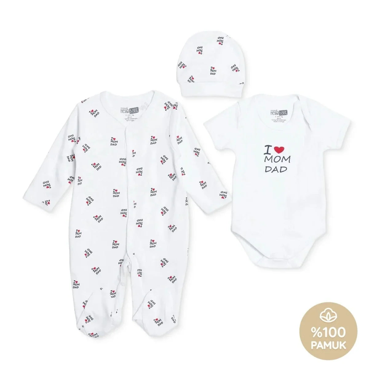 HelloBaby Slogan Print Baby Bodysuit, Hat & Footed Sleepsuit Set (Newborn to 6-9 Months)