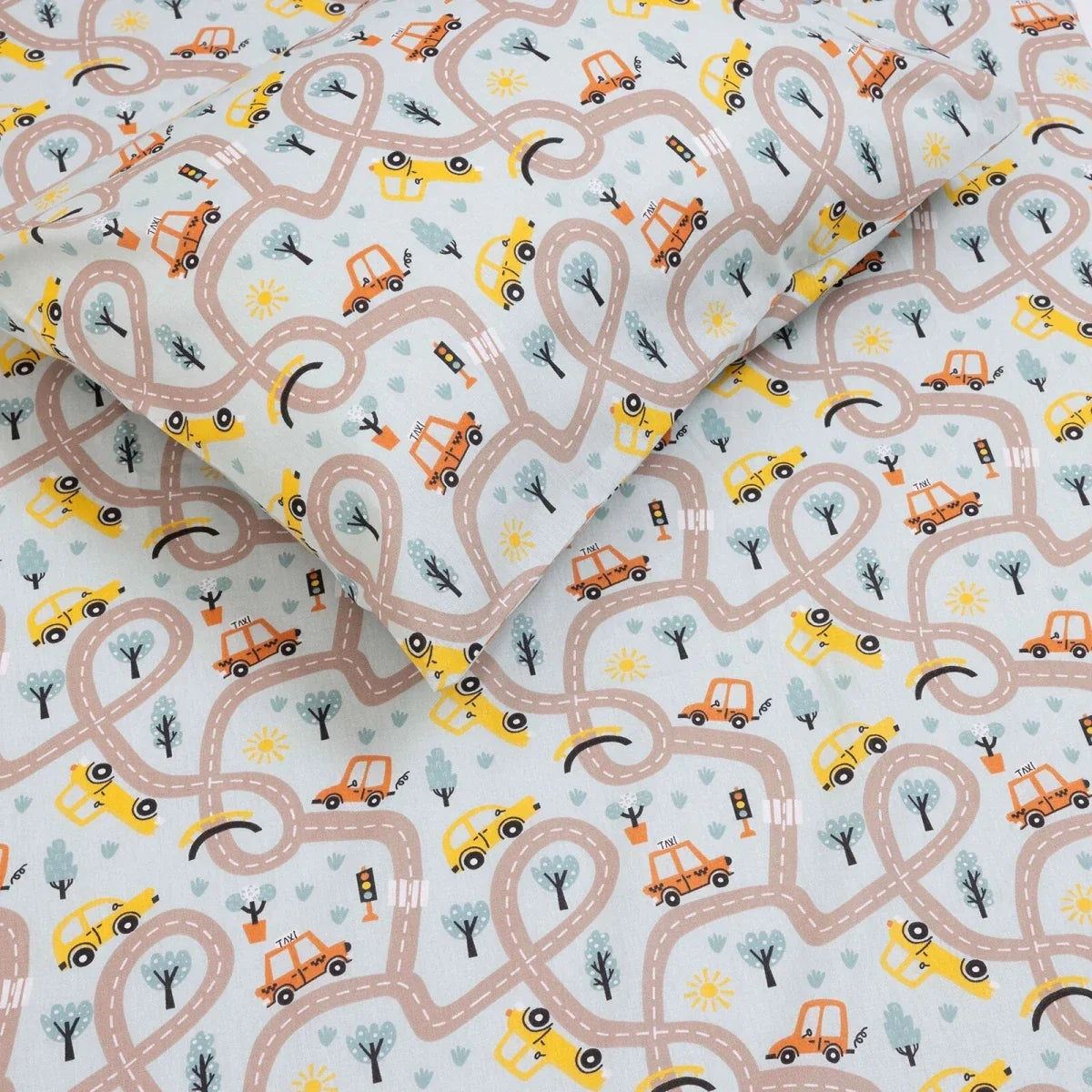 Little Dreams Vehicle Print Cot Bed Sheet Set with Pillowcase (70 x 140 cm)