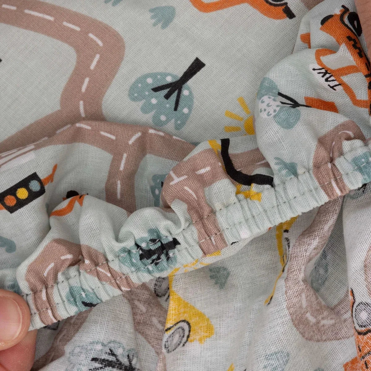 Little Dreams Vehicle Print Cot Bed Sheet Set with Pillowcase (70 x 140 cm)