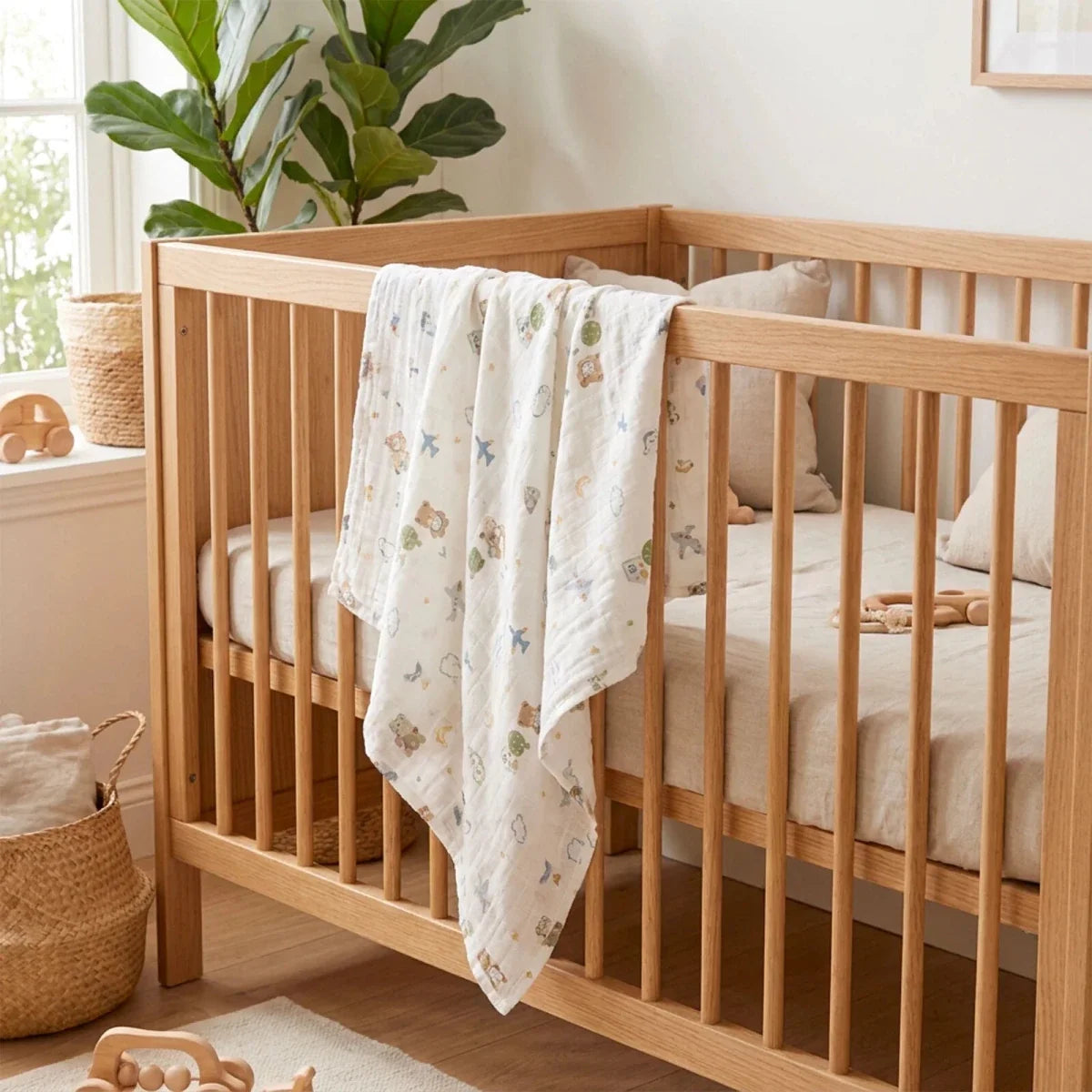 Little Dreams Bear Print Muslin Baby Blanket (100 x 110 cm)