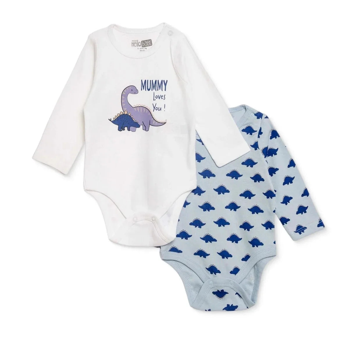 HelloBaby 2 Pack "Mummy Loves You" Slogan Long Sleeve Baby Bodysuits (1-3 Months to 2-3 Years)