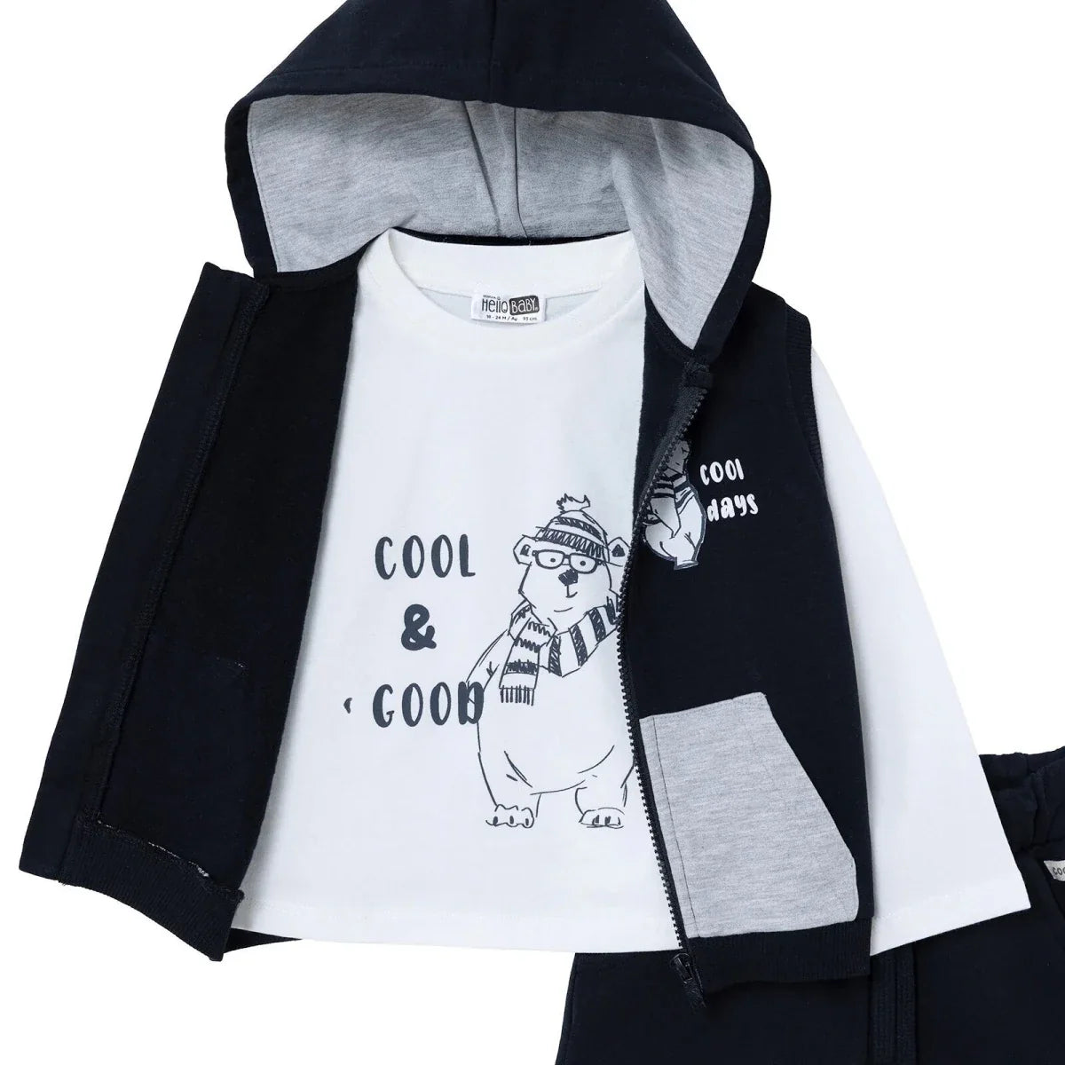 HelloBaby Bear Print Baby T-Shirt, Gilet & Joggers Set (6-9 Months to 4-5 Years)