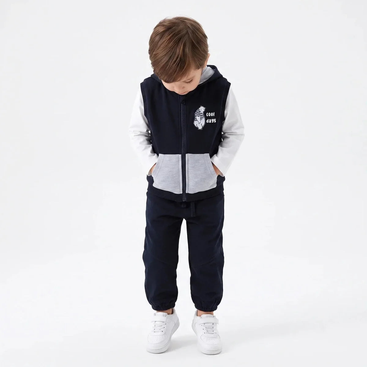 HelloBaby Bear Print Baby T-Shirt, Gilet & Joggers Set (6-9 Months to 4-5 Years)
