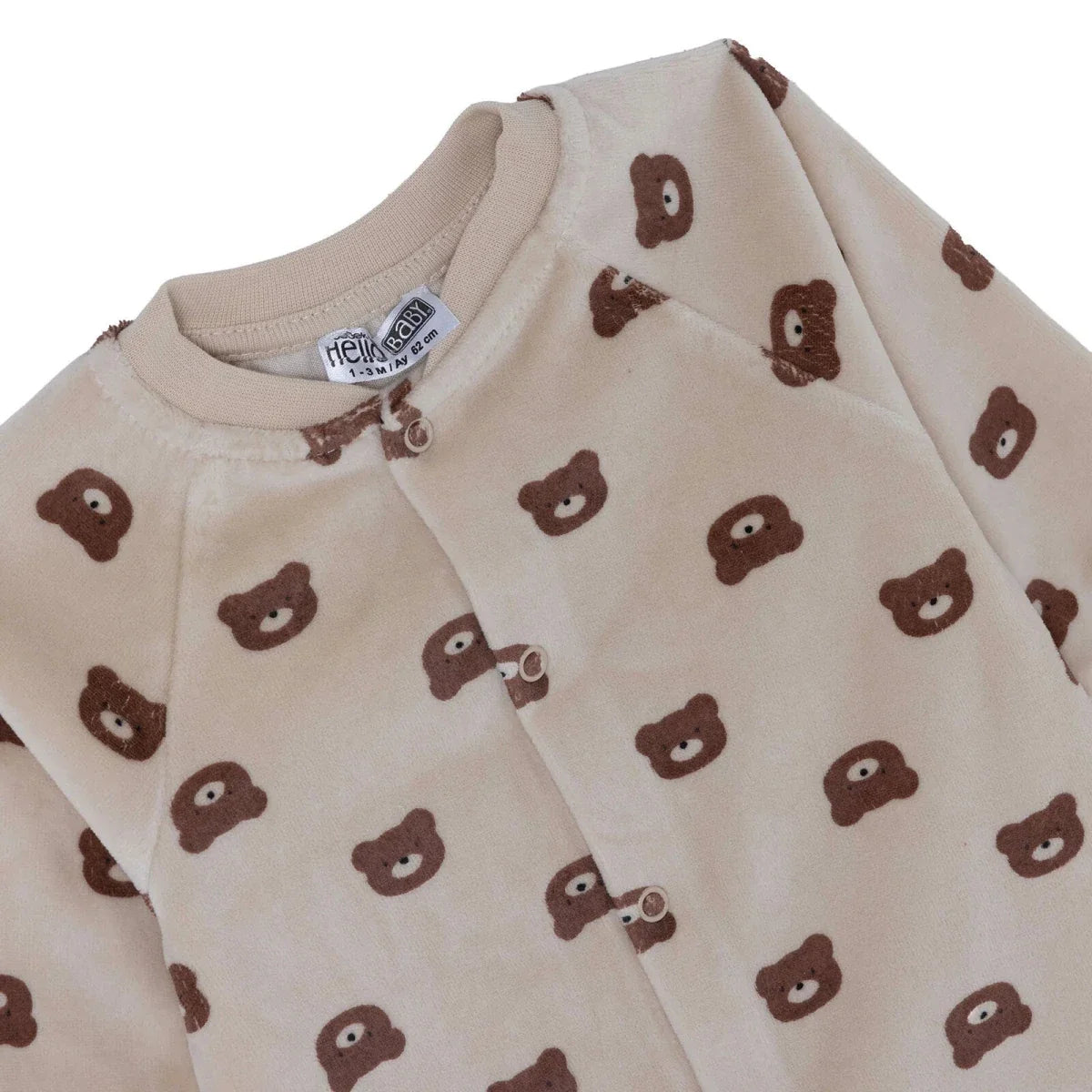 HelloBaby Bear Print Footless Velour Baby Sleepsuit (Newborn to 6-9 Months)