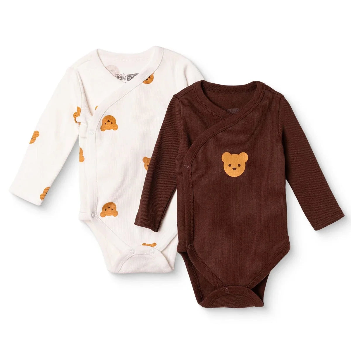 HelloBaby 2 Pack Animal Print Long Sleeve Ribbed Baby Bodysuits (Newborn to 6-9 Months)