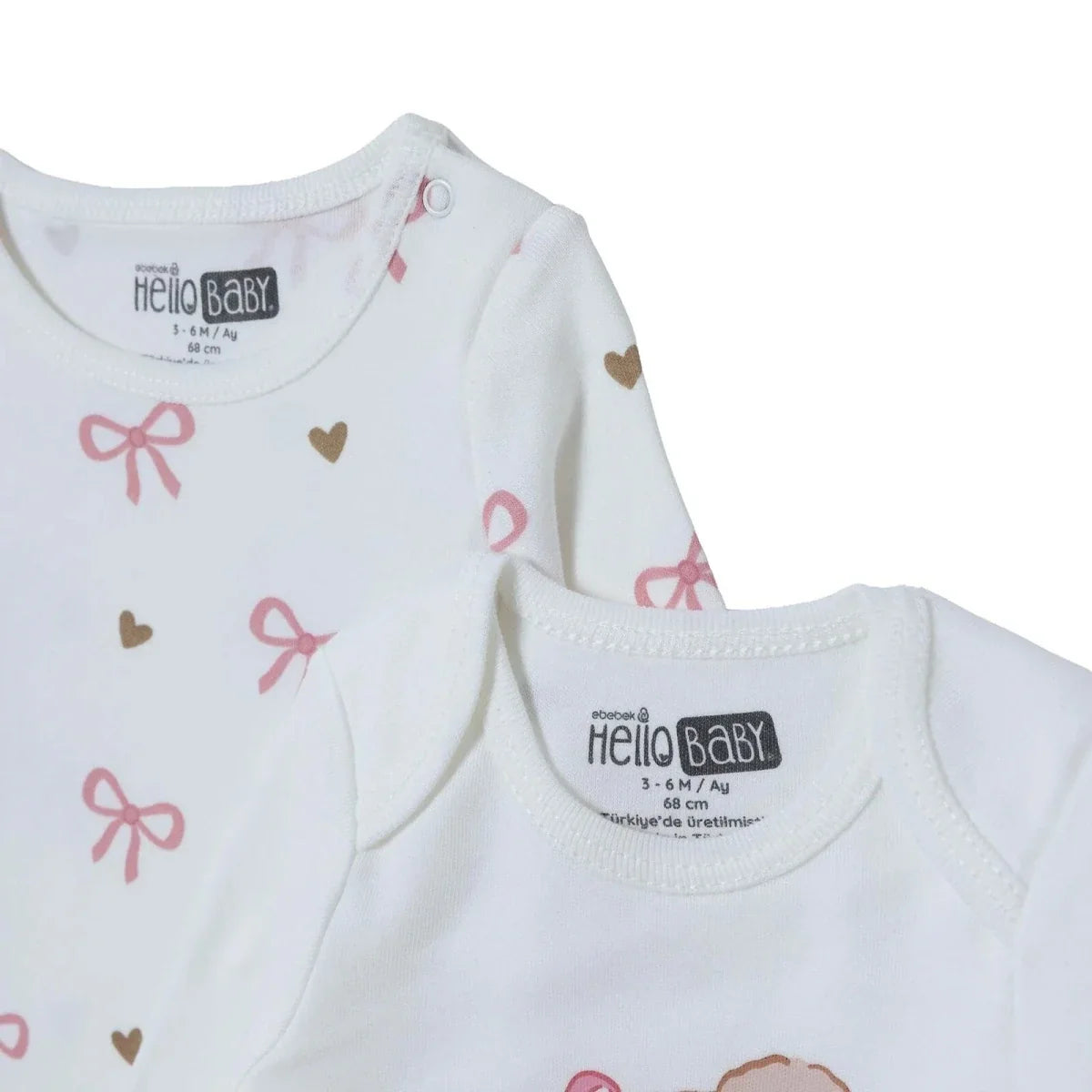 HelloBaby 2 Pack Heart Print Long Sleeve Baby Bodysuits (1-3 Months to 2-3 Years)