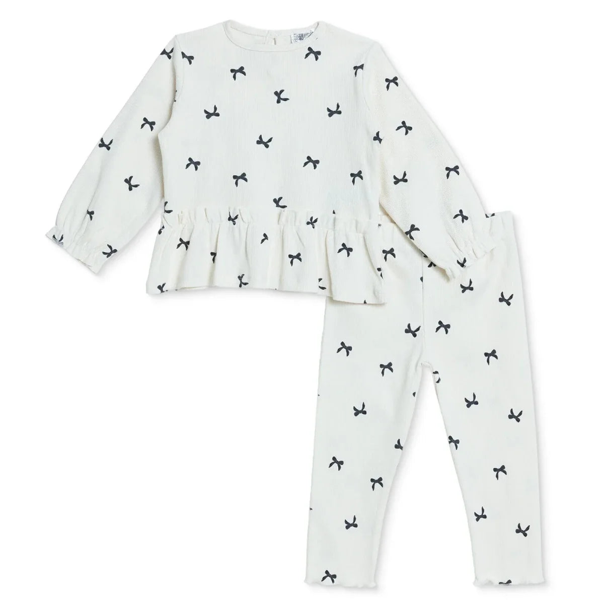 HelloBaby Bow Print Long Sleeve Ribbed Baby Top & Leggings Set (3-6 Months to 4-5 Years)