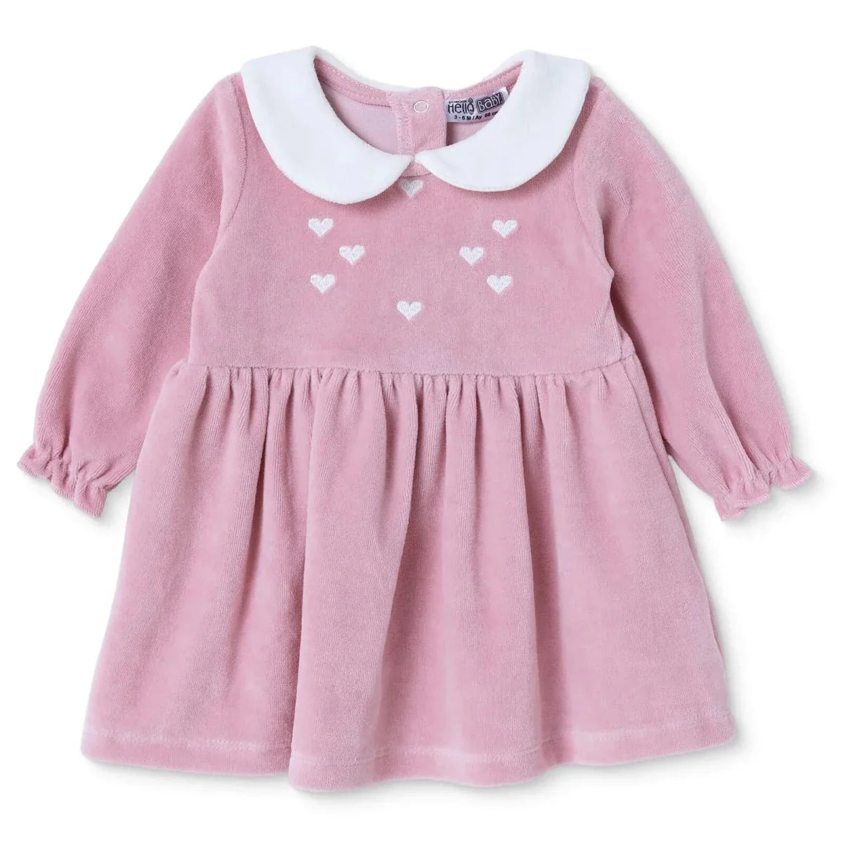 HelloBaby Star Print Long Sleeve Velour Baby Dress (1-3 Months to 12 Months)