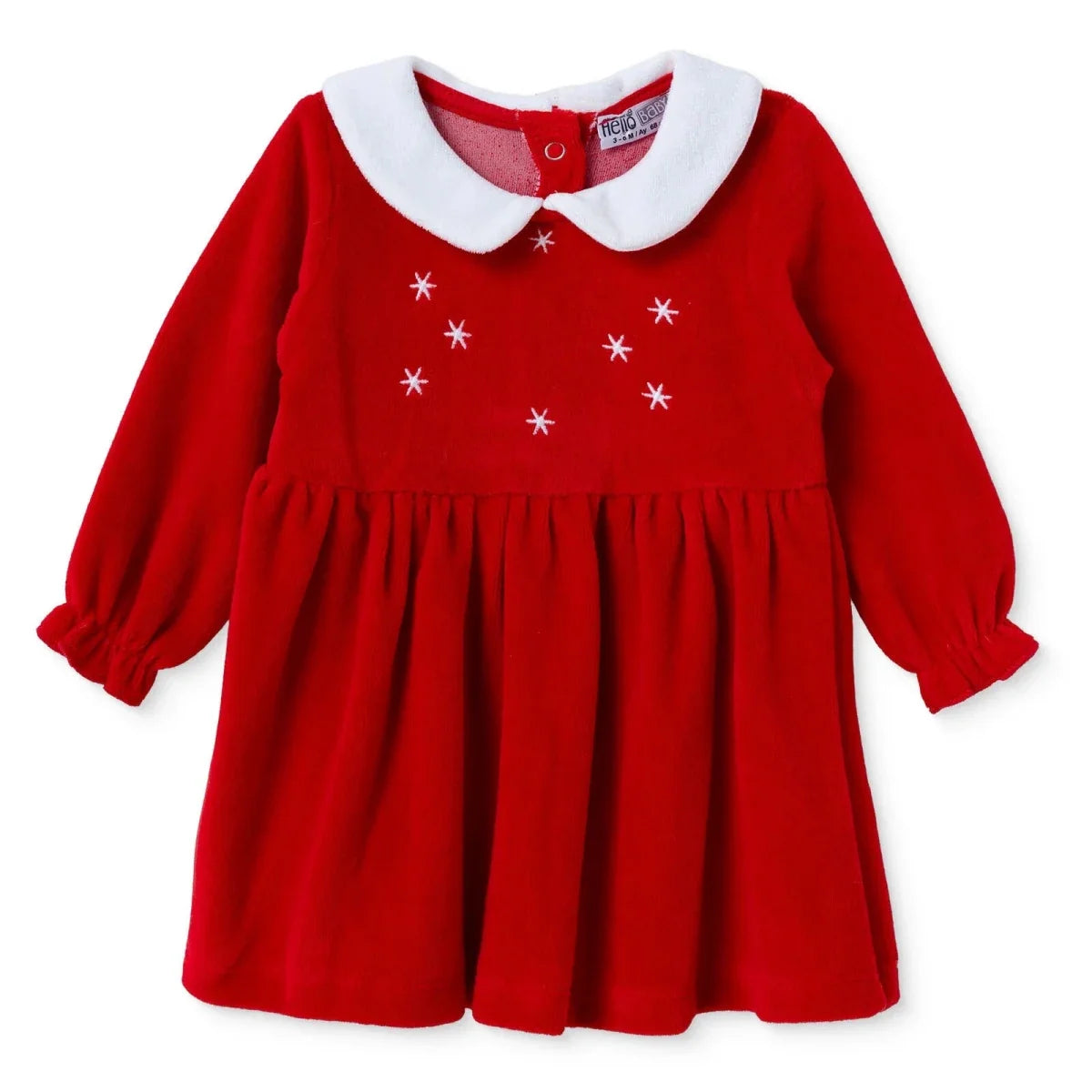 HelloBaby Star Print Long Sleeve Velour Baby Dress (1-3 Months to 12 Months)