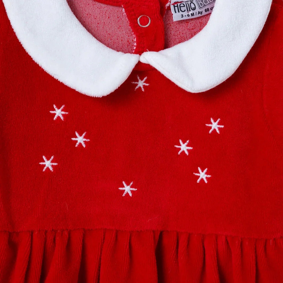 HelloBaby Star Print Long Sleeve Velour Baby Dress (1-3 Months to 12 Months)