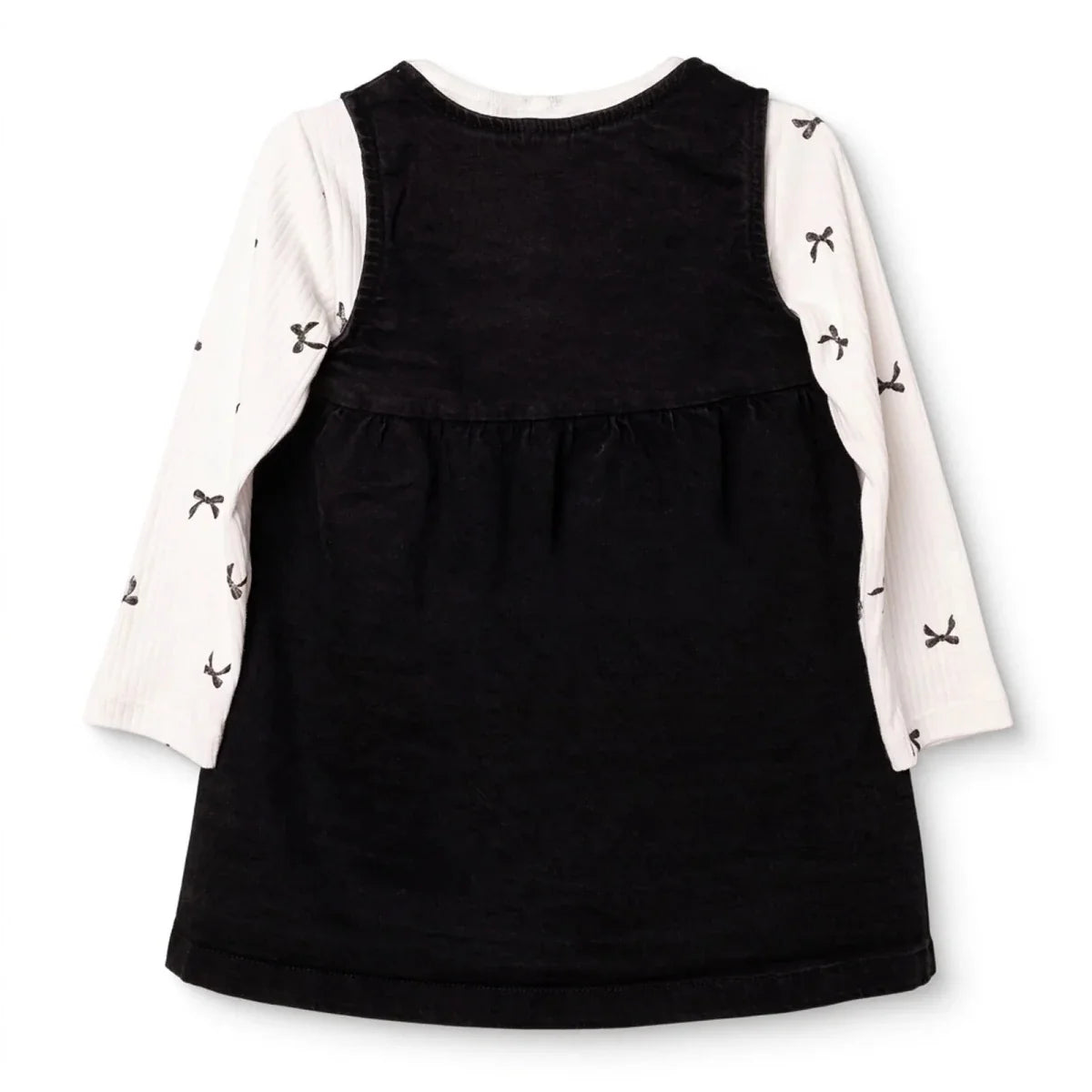 HelloBaby Bow Print Denim Dungarees & Long Sleeve T-Shirt Set (6-9 Months to 4-5 Years)