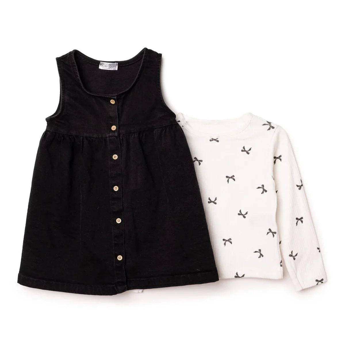 HelloBaby Bow Print Denim Dungarees & Long Sleeve T-Shirt Set (6-9 Months to 4-5 Years)