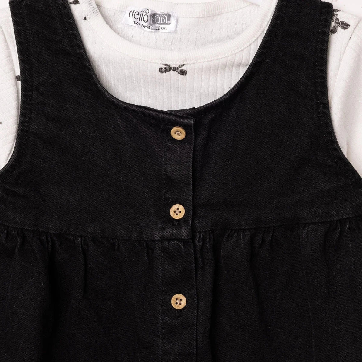HelloBaby Bow Print Denim Dungarees & Long Sleeve T-Shirt Set (6-9 Months to 4-5 Years)