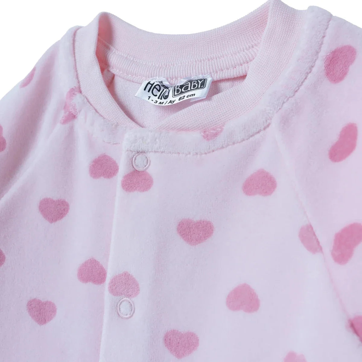 HelloBaby Heart Print Footless Velour Baby Sleepsuit (Newborn to 6-9 Months)