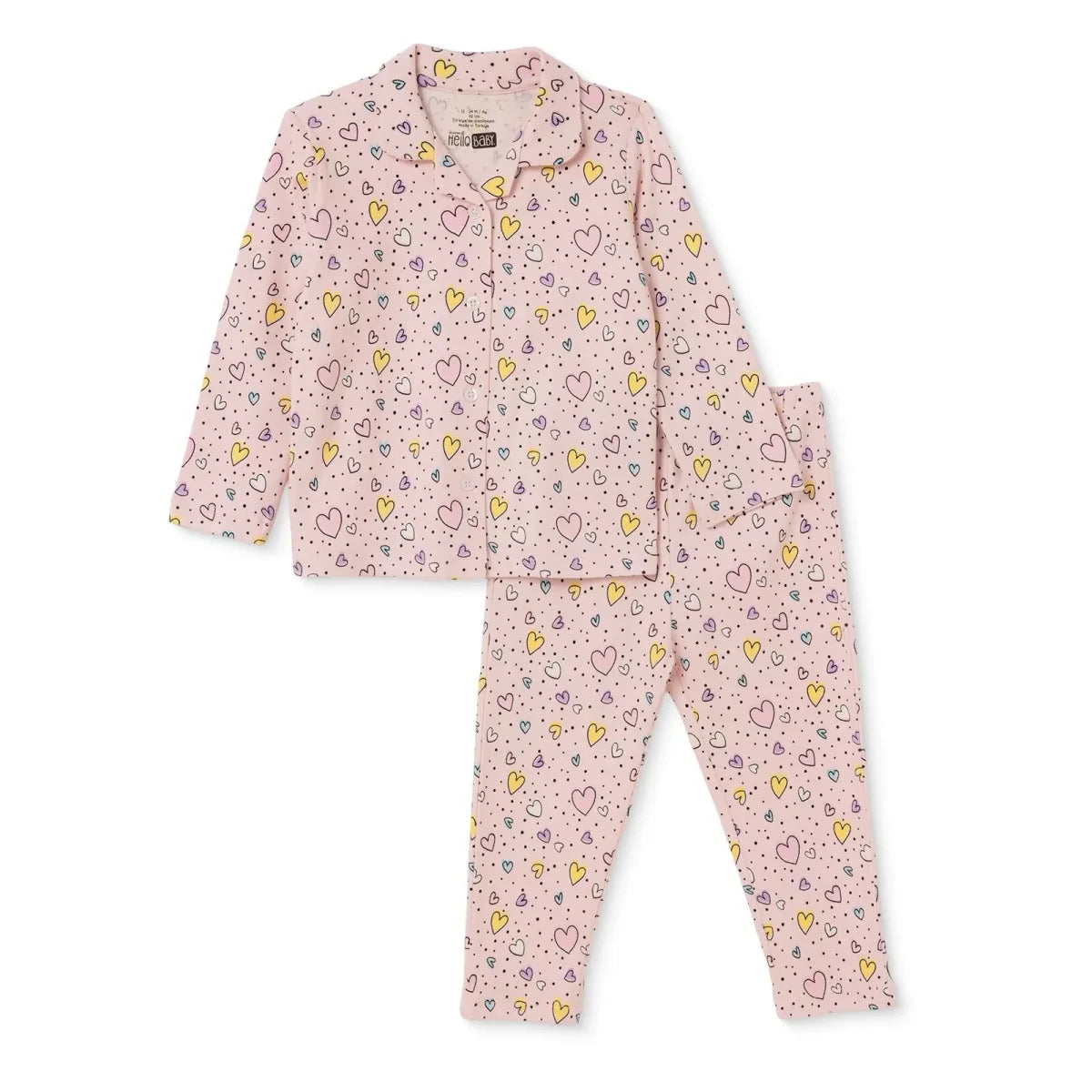 HelloBaby Heart Print Shirt Collar Baby Pyjama Set (3-6 Months to 3-4 Years)
