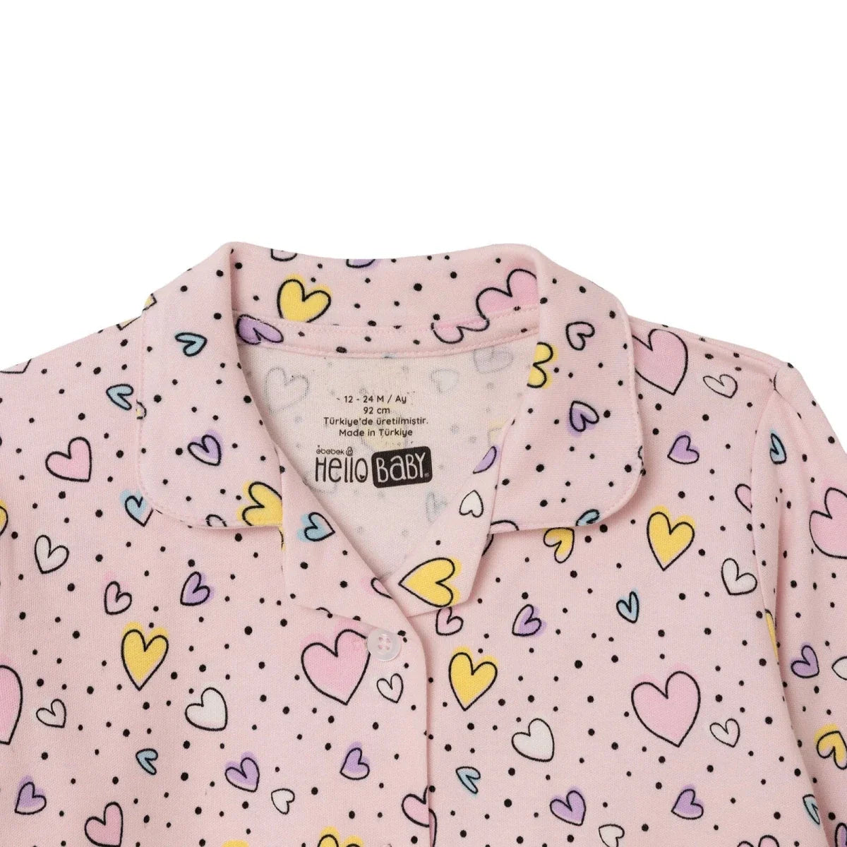 HelloBaby Heart Print Shirt Collar Baby Pyjama Set (3-6 Months to 3-4 Years)