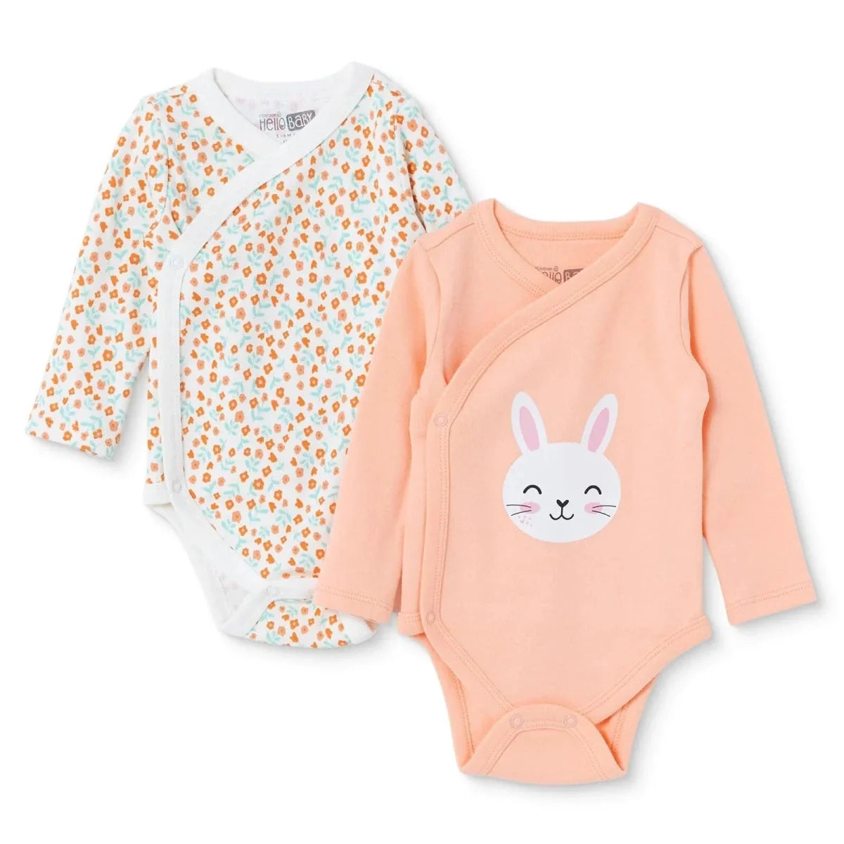 HelloBaby 2 Pack Animal Print Long Sleeve Interlock Baby Bodysuits (Newborn to 6-9 Months)
