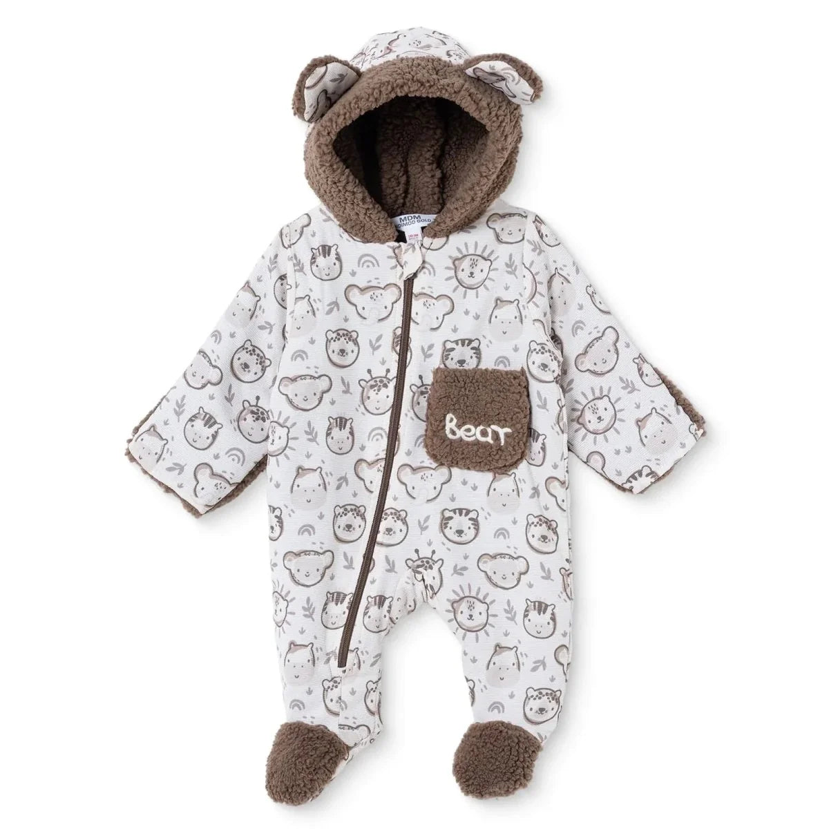 Midimod Animal Print Hooded Lined Fleece Baby Pramsuit (1-3 Months to 12 Months)