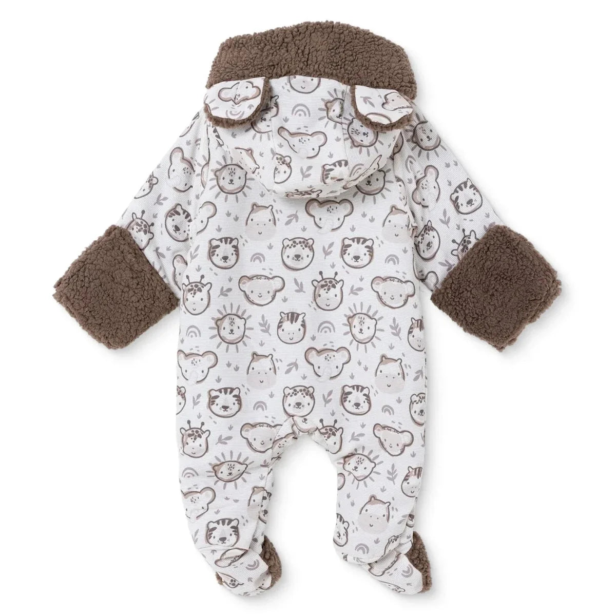 Midimod Animal Print Hooded Lined Fleece Baby Pramsuit (1-3 Months to 12 Months)