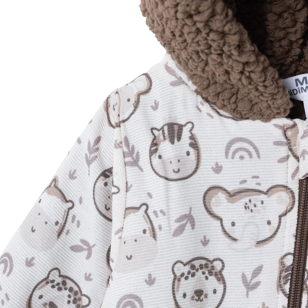 Midimod Animal Print Hooded Lined Fleece Baby Pramsuit (1-3 Months to 12 Months)