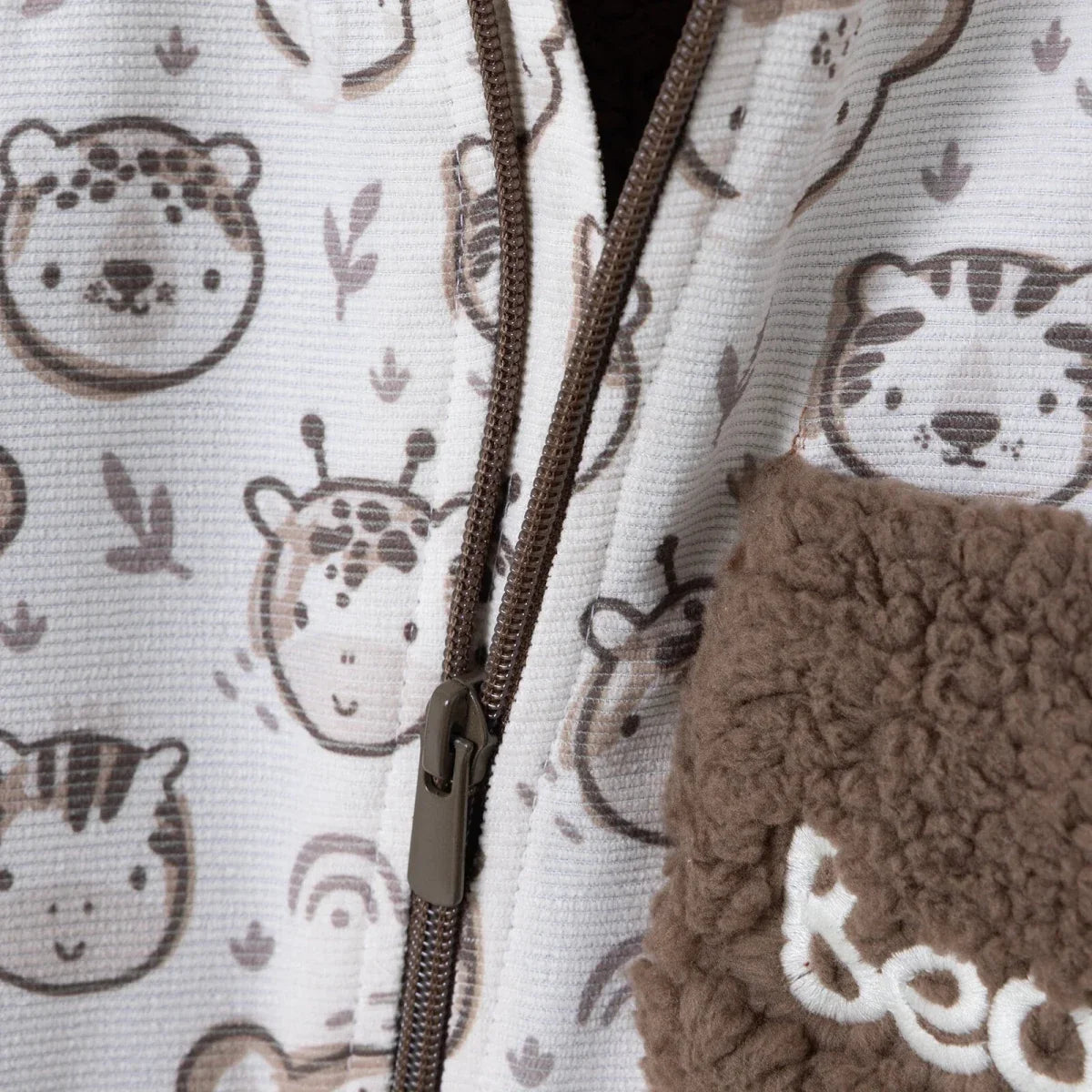 Midimod Animal Print Hooded Lined Fleece Baby Pramsuit (1-3 Months to 12 Months)