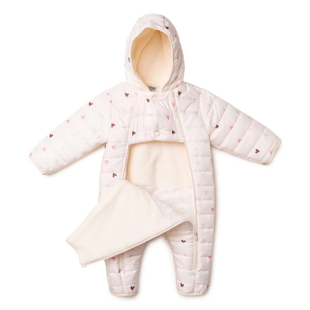 Verscon Hooded Heart Print Fleece Baby Pramsuit (9-12 Months to 18 Months-2 Years)