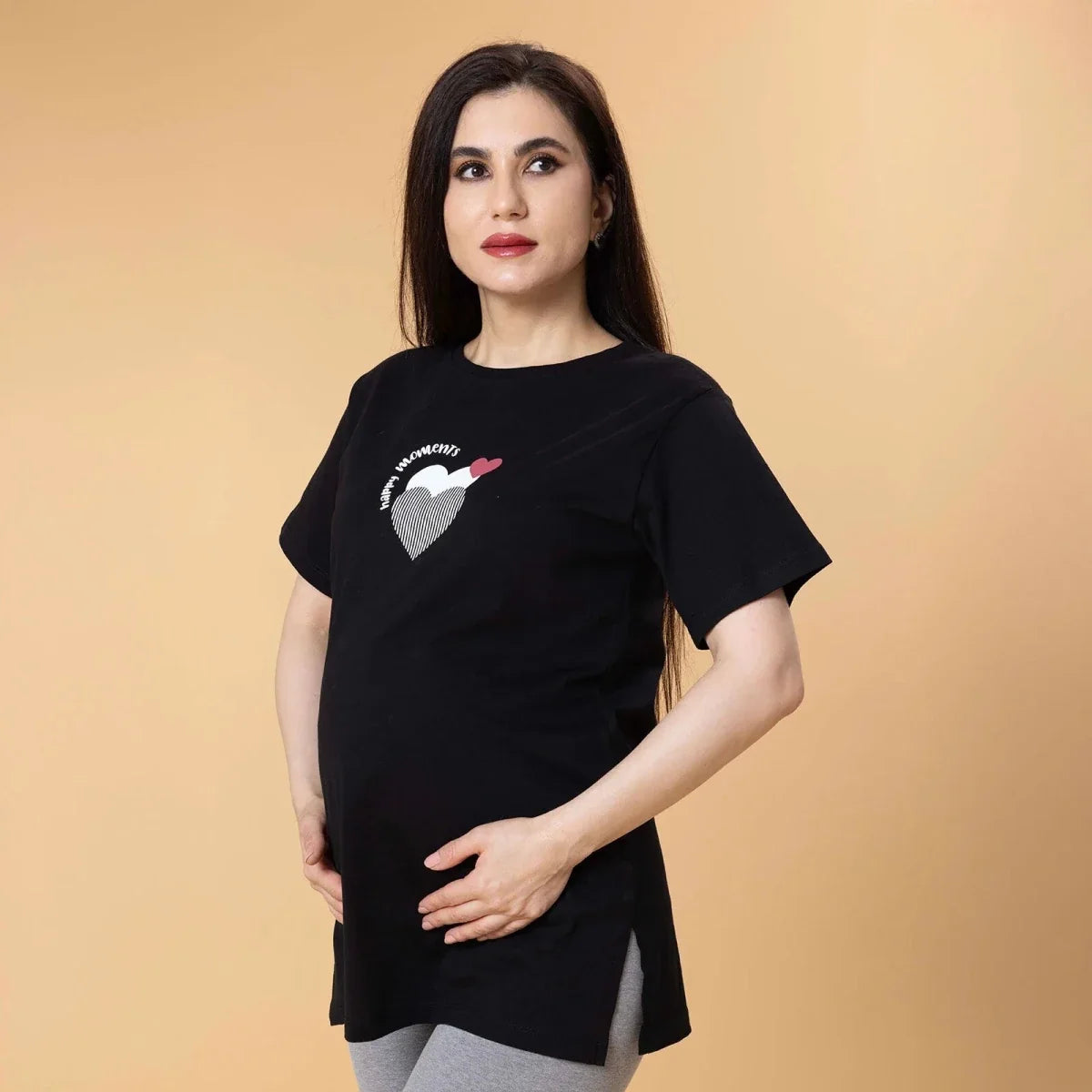 Baby Mom Heart Print Women's Maternity Short Sleeve T-Shirt (S to 2XL)