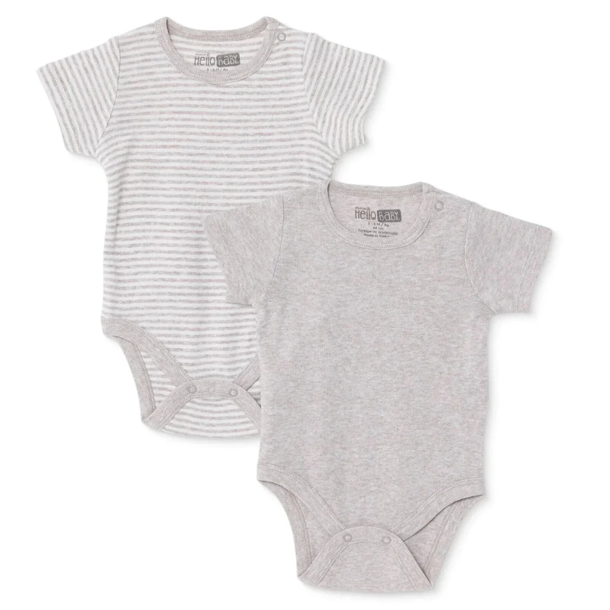 HelloBaby 2 Pack Striped Short Sleeve Baby Bodysuits (1-3 Months to 2-3 Years)