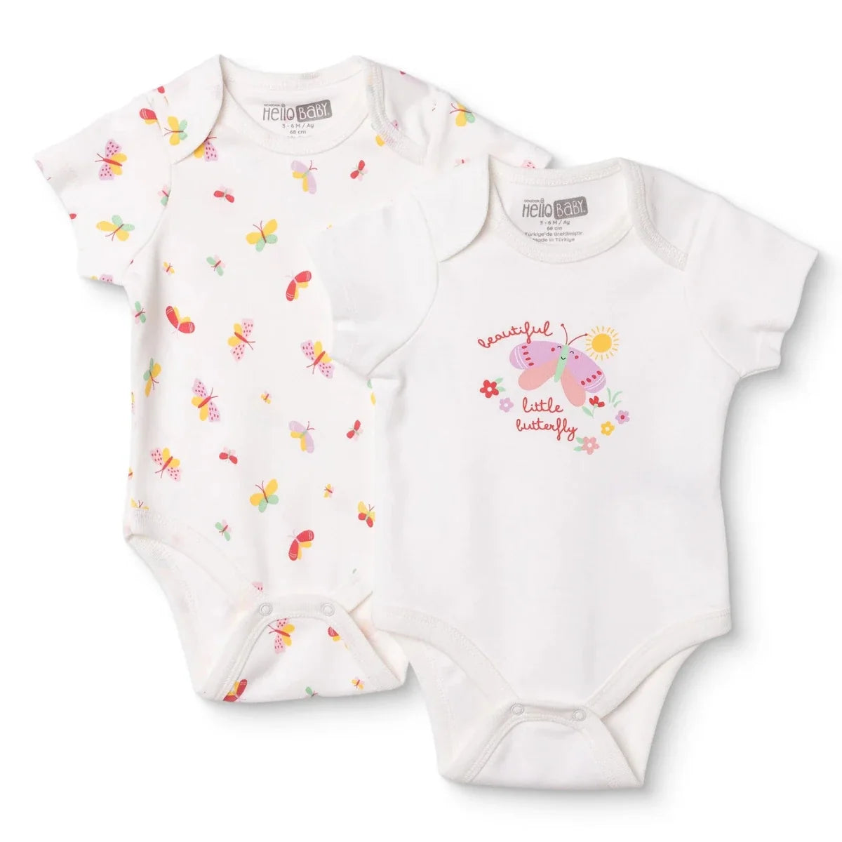 HelloBaby 2 Pack Envelope Neck Short Sleeve Baby Bodysuits (1-3 Months to 2-3 Years)