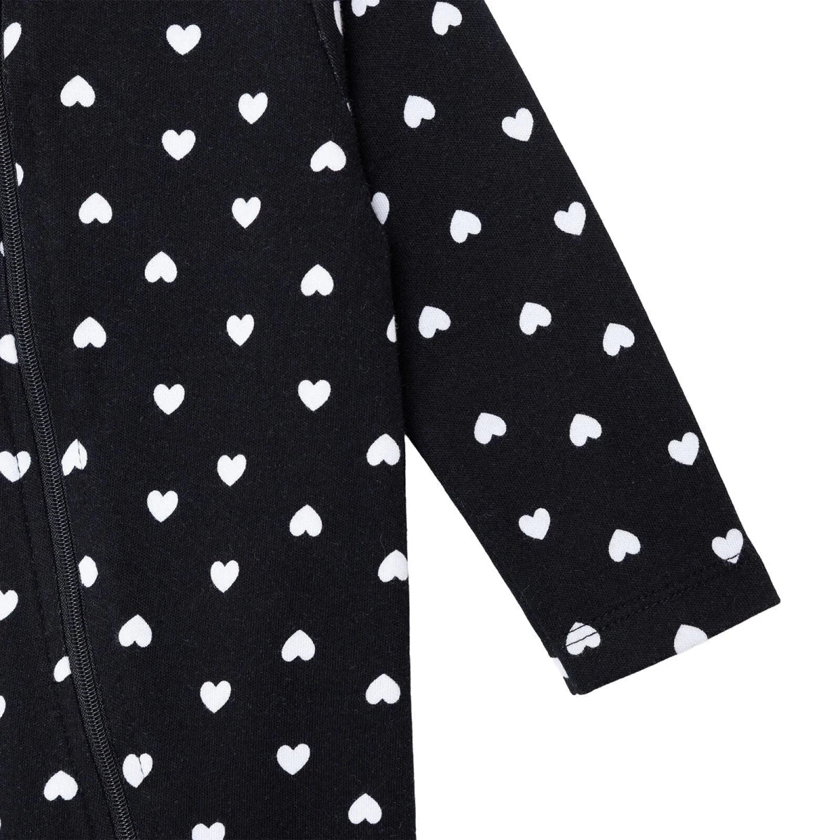 HelloBaby Girls Footed Sleepsuit Heart Print Zip Fastening Crew Neck Full Length Long Sleeve - Black