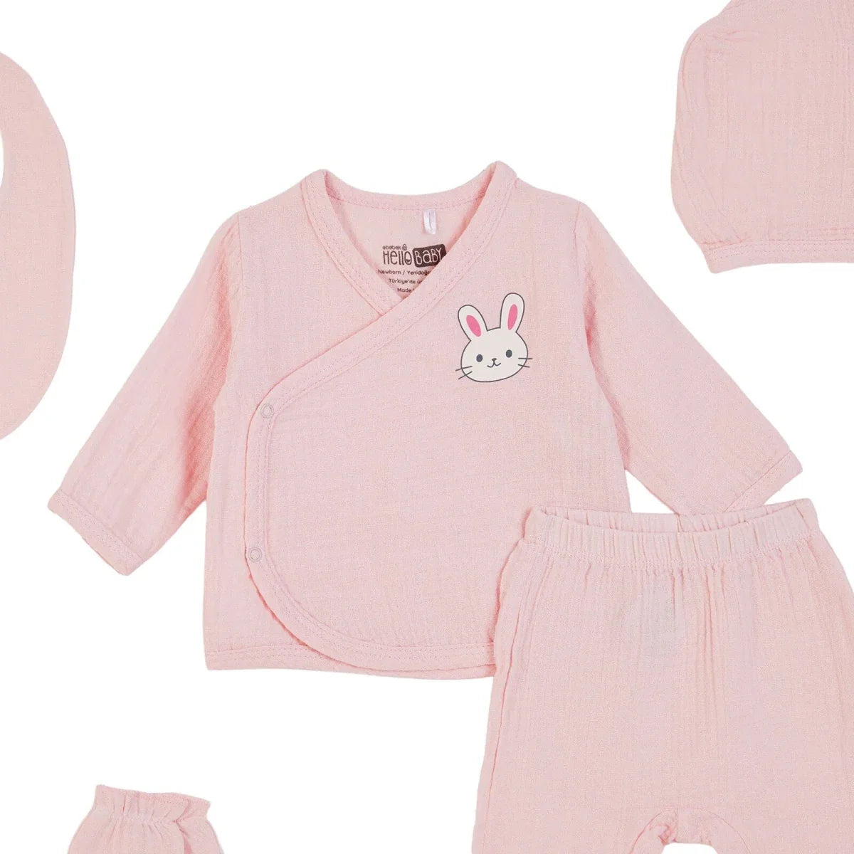 HelloBaby 5 Piece Bunny Print Muslin Baby Hospital Bag Set on a Hanger (Newborn)