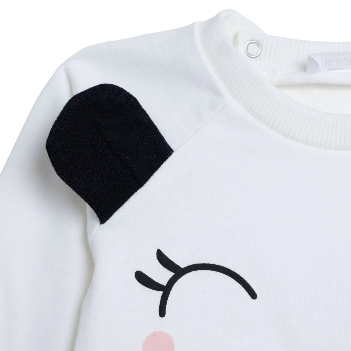 HelloBaby Girls Sweatshirt Animal Print Snap Fastening Crew Neck Long Sleeve - Ecru
