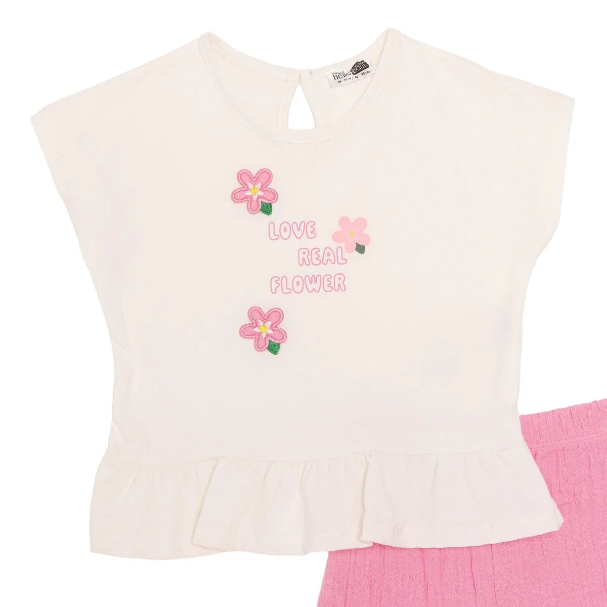 HelloBaby Girls T-shirt & Shorts Set Floral Print Ditsy Flower Crew Neck Short Length Short Sleeve - Ecru