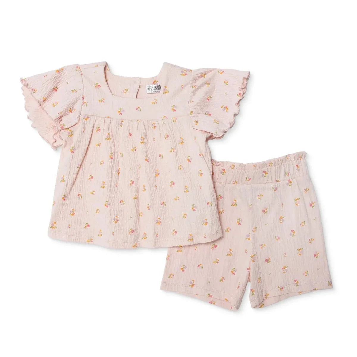 HelloBaby Girls Blouse & Shorts Set Pastel Dreams Crew Neck Full Length Short Sleeve - Pink Printed