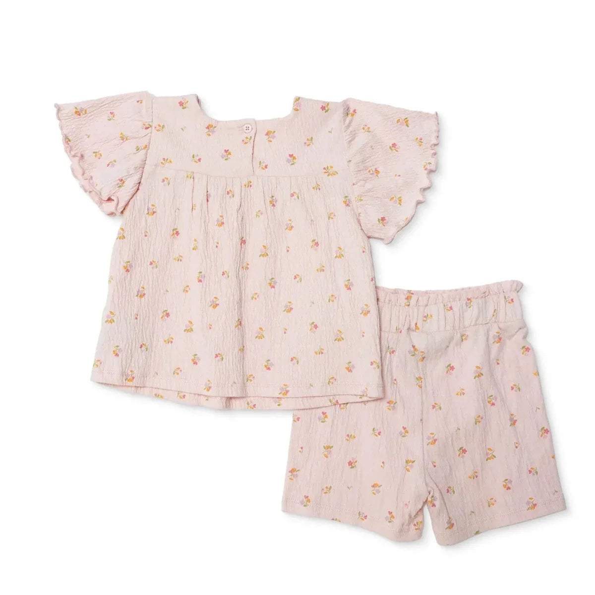 HelloBaby Girls Blouse & Shorts Set Pastel Dreams Crew Neck Full Length Short Sleeve - Pink Printed