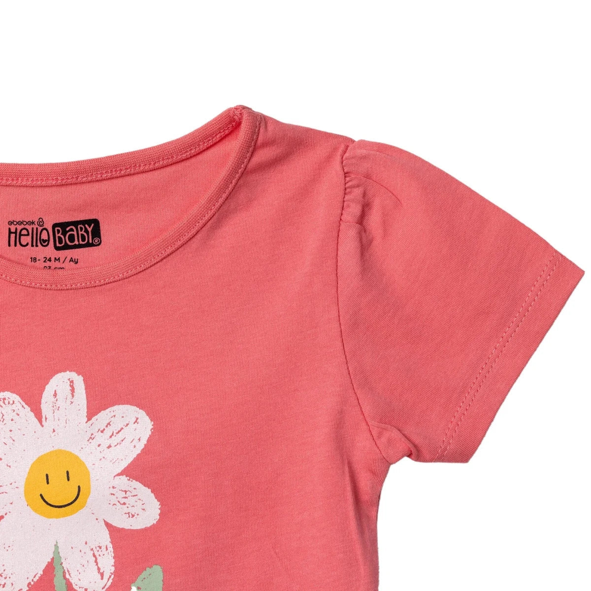 HelloBaby Girls T-shirt Floral Print Crew Neck Short Sleeve - Coral