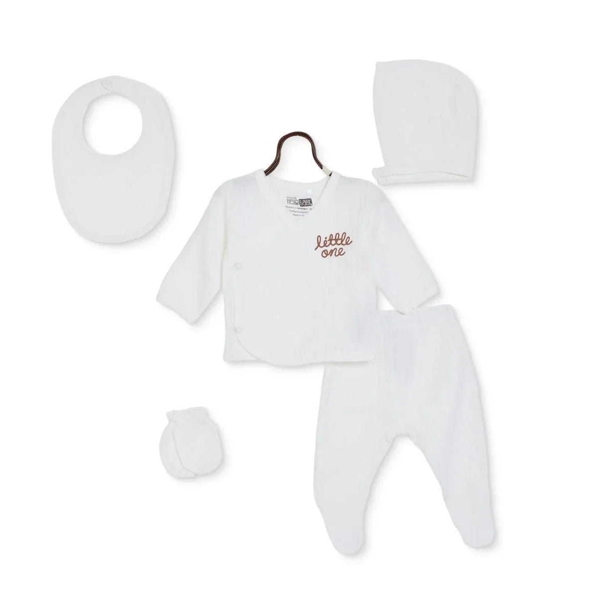 HelloBaby 5 Piece "Little One" Slogan Muslin Baby Hospital Bag Set on a Hanger (Newborn)